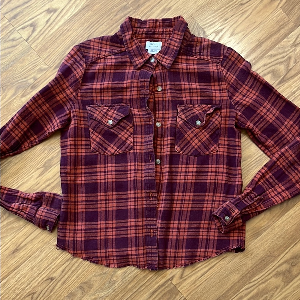 RVCA Flannel Shirt Frayed Size Small S
